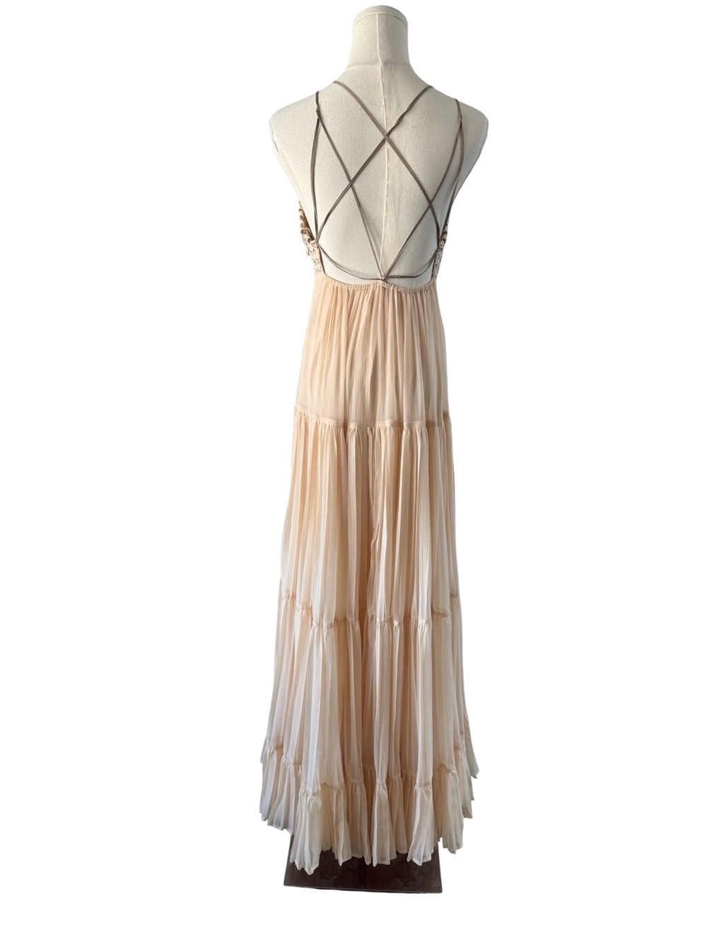 Free People Lost in a Dream Tiered Maxi Dress in Cream/peach Size 2, Rare - Picture 3 of 11